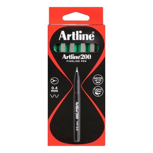 Artline 200 Fineliner Pen 0.4mm Green - Sold Each (12 per Box)