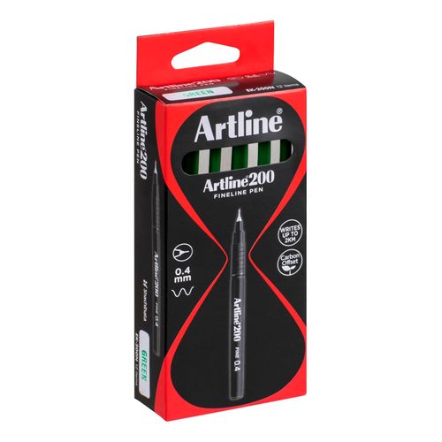 Artline 200 Fineliner Pen 0.4mm Green - Sold Each (12 per Box)