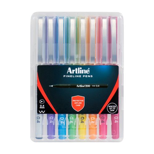 Artline 200 Fineliner Pen 0.4mm Brights Assorted Wallet 8