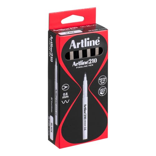 Artline 210 Fineliner Pen 0.6mm Black - Sold Each (12 per Box)