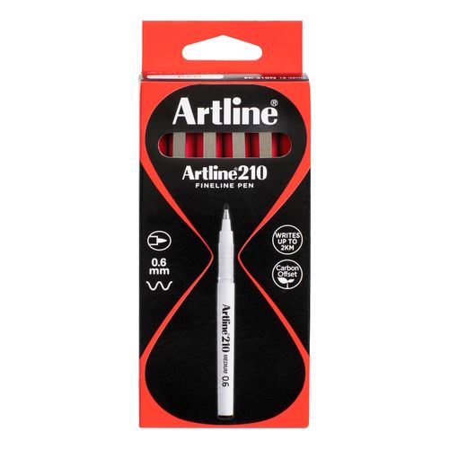 Artline 210 Fineliner Pen 0.6mm Red - Sold Each (12 per Box)