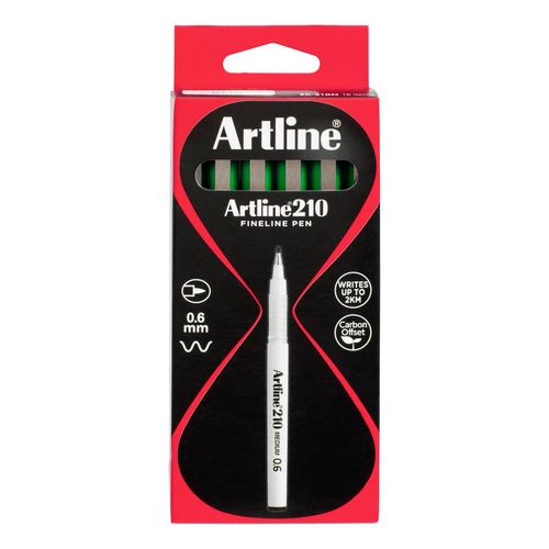 Artline 210 Fineliner Pen 0.6mm Green - Sold Each (12 per Box)