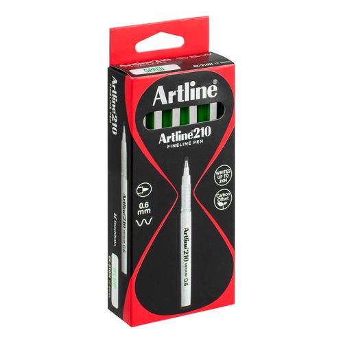 Artline 210 Fineliner Pen 0.6mm Green - Sold Each (12 per Box)