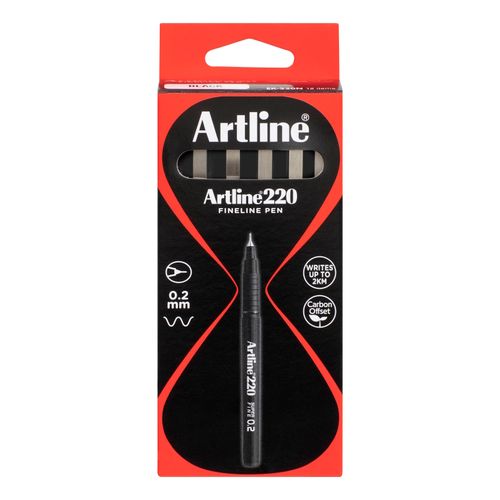 Artline 220 Fineliner Pen 0.2mm Black - Sold Each (12 per Box)