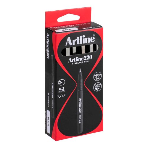 Artline 220 Fineliner Pen 0.2mm Black - Sold Each (12 per Box)