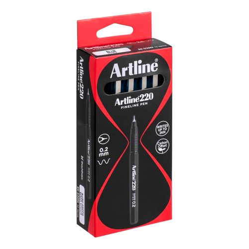 Artline 220 Fineliner Pen 0.2mm Blue - Sold Each (12 per Box)