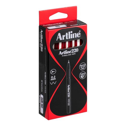 Artline 220 Fineliner Pen 0.2mm Red - Sold Each (12 per Box)