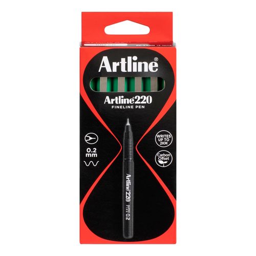Artline 220 Fineliner Pen 0.2mm Green - Sold Each (12 per Box)