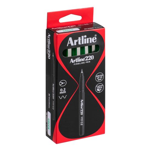 Artline 220 Fineliner Pen 0.2mm Green - Sold Each (12 per Box)