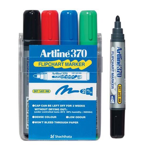 Artline 370 Flipchart Marker 2mm Bullet Nib Assorted Wallet 4