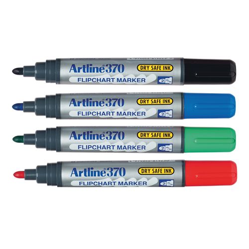 Artline 370 Flipchart Marker 2mm Bullet Nib Assorted Wallet 4