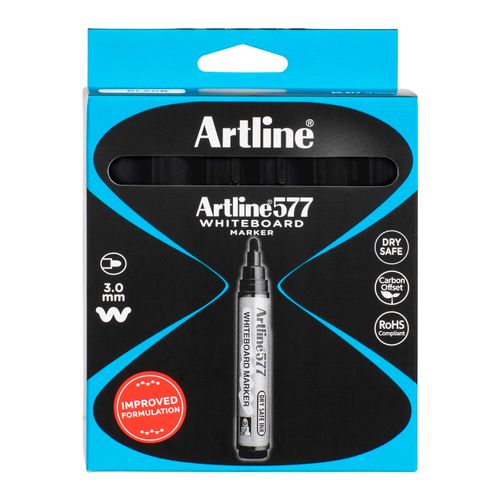 Artline 577 Whiteboard Marker 3mm Bullet Black - Sold Each (12 per Box)