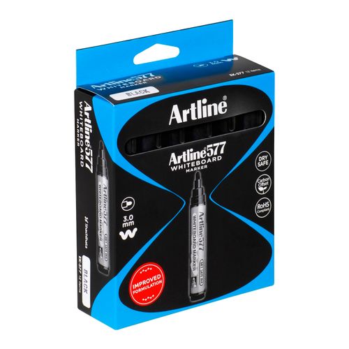 Artline 577 Whiteboard Marker 3mm Bullet Black - Sold Each (12 per Box)