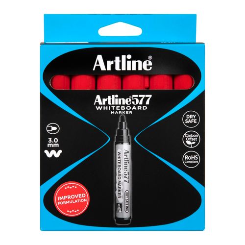 Artline 577 Whiteboard Marker 3mm Bullet Red - Sold Each (12 per Box)