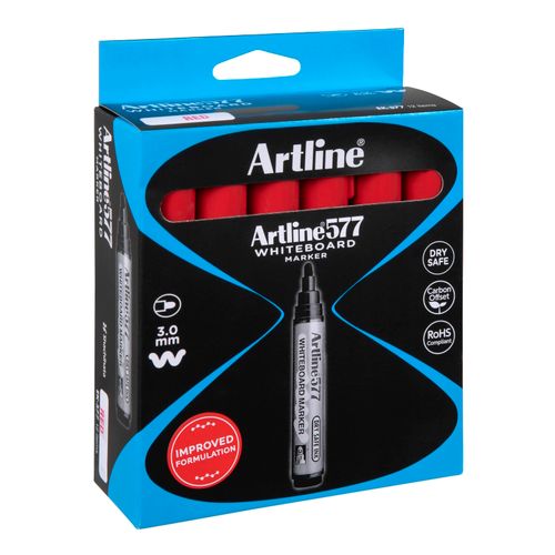 Artline 577 Whiteboard Marker 3mm Bullet Red - Sold Each (12 per Box)