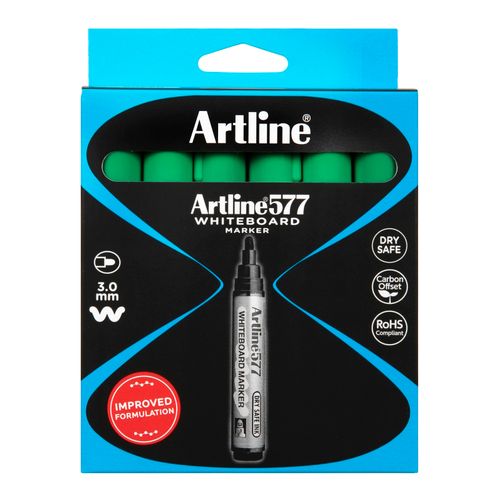 Artline 577 Whiteboard Marker 3mm Bullet Green - Sold Each (12 per Box)