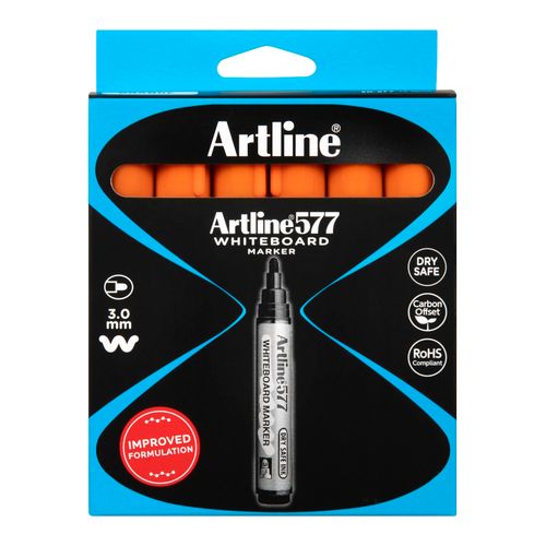 Artline 577 Whiteboard Marker 3mm Bullet Orange - Sold Each (12 per Box)
