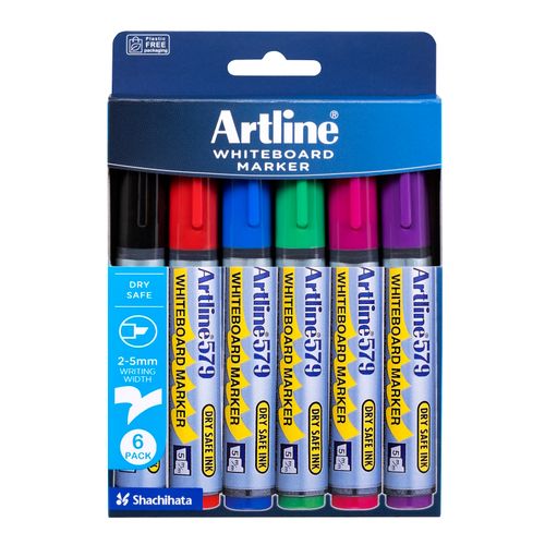 Artline 579 Whiteboard Marker 5mm Chisel Assorted Wallet 6