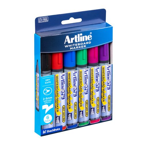 Artline 579 Whiteboard Marker 5mm Chisel Assorted Wallet 6