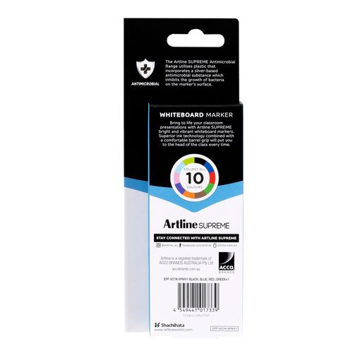Artline Supreme Whiteboard Marker Bullet 1.5mm Assorted Pack 4