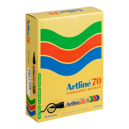 Artline 70 Permanent Marker 1.5mm Bullet Nib Yellow - Sold Each (12 per Box)
