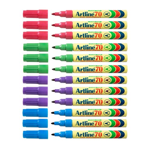 Artline 70 Permanent Marker 1.5mm Bullet Nib Brights Assorted Box 12