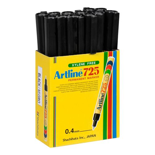 Artline 725 Permanent Marker 0.4mm Plastic Nib Black - Sold Each (12 per Box)