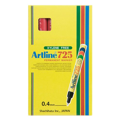 Artline 725 Permanent Marker 0.4mm Plastic Nib Red - Sold Each (12 per Box)