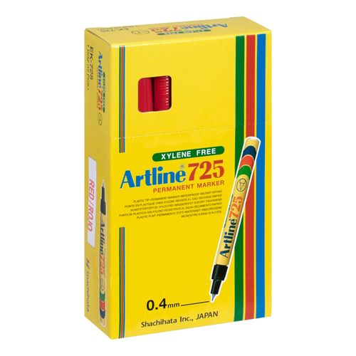 Artline 725 Permanent Marker 0.4mm Plastic Nib Red - Sold Each (12 per Box)