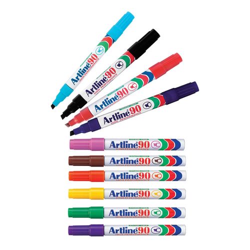Artline 90 Permanent Marker 5mm Chisel Nib Assorted Box 12