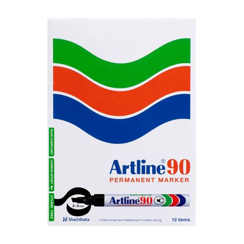 Artline 90 Permanent Marker 5mm Chisel Nib Assorted Box 12