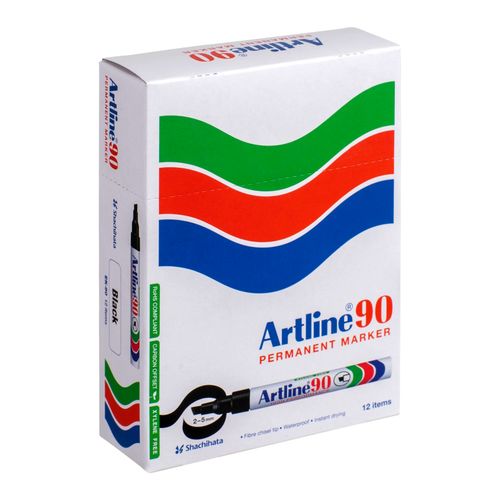 Artline 90 Permanent Marker 5mm Chisel Nib Black - Sold Each (12 per Box)