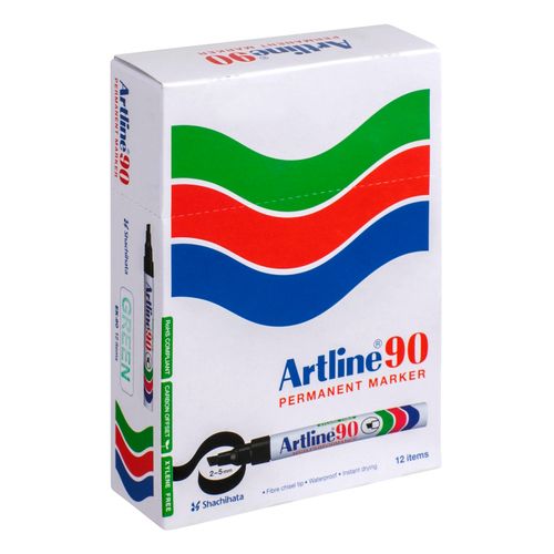 Artline 90 Permanent Marker 5mm Chisel Nib Green - Sold Each (12 per Box)