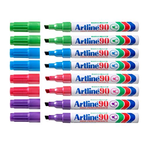 Artline 90 Permanent Marker 5mm Chisel Nib Brights Assorted Box 12
