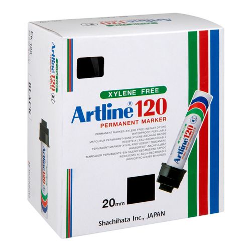 Artline 120 Permanent Marker 20mm Wedge Nib Black - Sold Each (6 per Box)