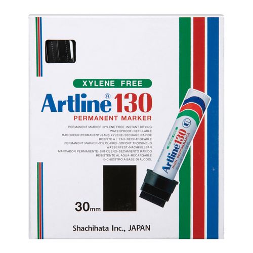 Artline 130 Permanent Marker 30mm Wedge Nib Black - Sold Each (6 per Box)