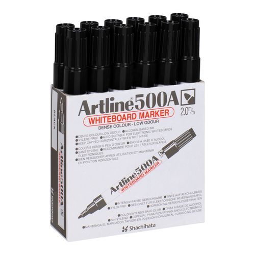Artline 500A Whiteboard Marker 2mm Bullet Nib Black - Sold Each (12 per Box)