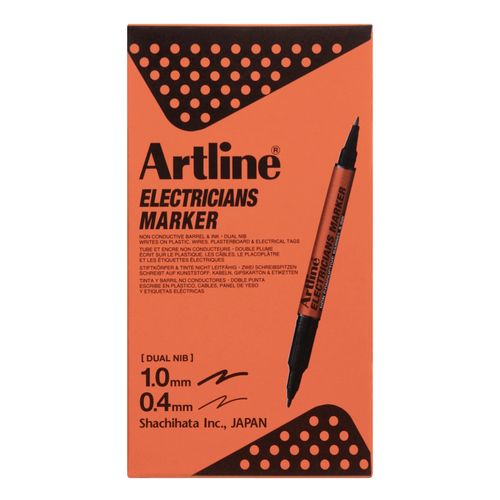 Artline Professional Permanent Marker Electricians Dual Nib Bullet Black - Sold Each (12 per Box)