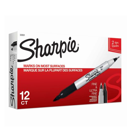 Sharpie Twin Tip Permanent Black Marker (12) - Sold Each (12 per Box)