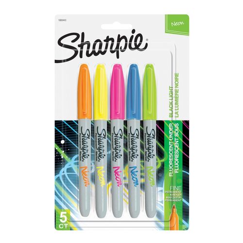 Sharpie Permanent Marker Fine Bullet Assorted Neon Pack 5