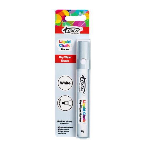 Texta Liquid Chalk Marker Dry Wipe White 4mm - Sold Each (12 per Box)