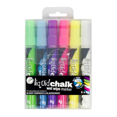 Texta Liquid Chalk Marker Wet Wipe Assorted 4mm Wallet 6
