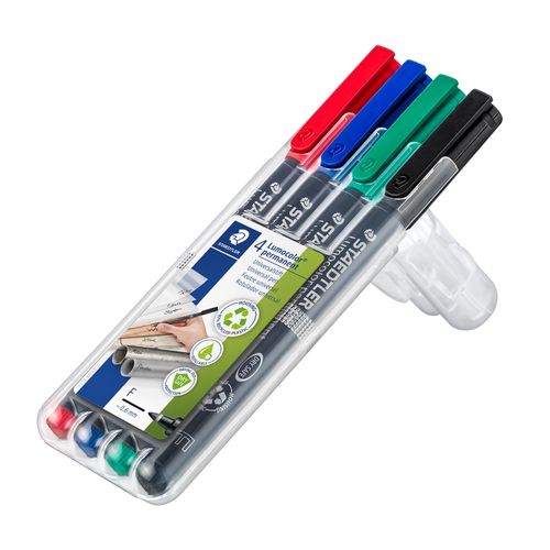 Staedtler Lumocolor Permanent Fine Marker 318 Assorted Wallet of 4