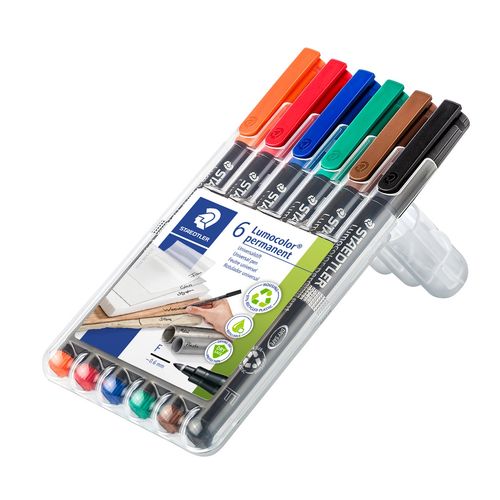 Staedtler Lumocolor Permanent Fine Marker 318 Assorted Wallet of 6