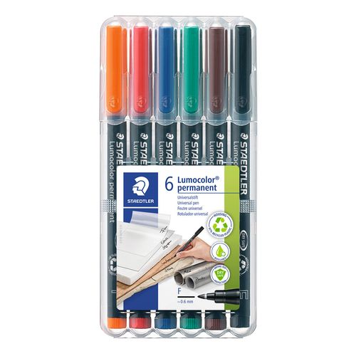 Staedtler Lumocolor Permanent Fine Marker 318 Assorted Wallet of 6