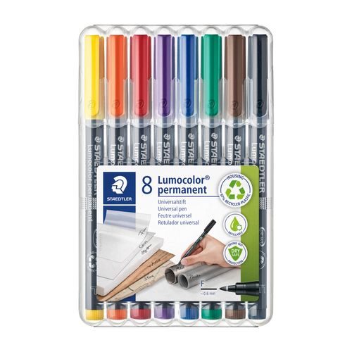 Staedtler Lumocolor Permanent Fine Marker 318 Assorted Wallet of 8