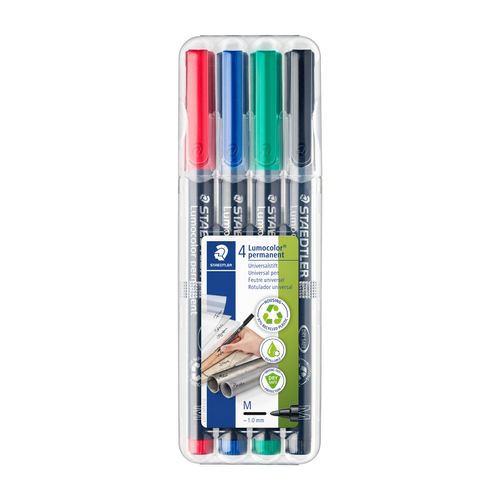 Staedtler Lumocolor Permanent Medium Marker 317 Assorted Wallet of 4