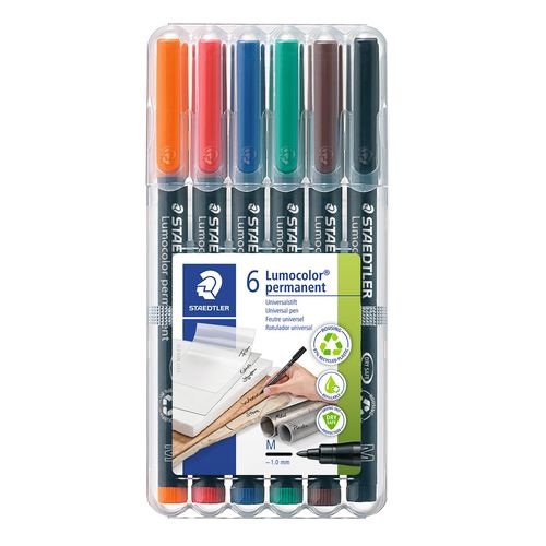 Staedtler Lumocolor Permanent Medium Marker 317 Assorted Wallet of 6