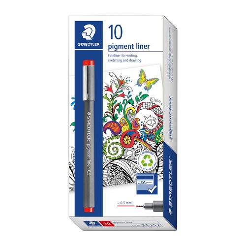 Staedtler Pigment Liner 0.5mm Red 308 05-2 Box 10
