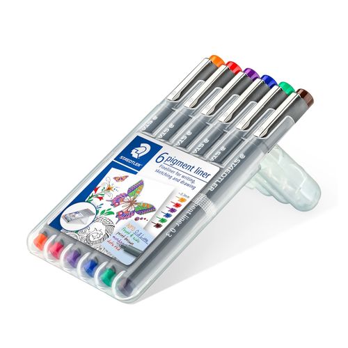 Staedtler Pigment Liner 0.3mm Wallet Of 6 Assorted Colours 30803-SSB6